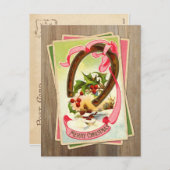 ヴィンテージクリスマスホースシュー&ウィンターシーン（ホリー付き） シーズンポストカード (正面/裏面)