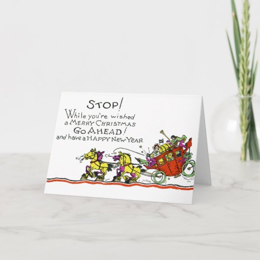 ヴィンテージクリスマスホース&乳母車ユーモアホリデー シーズンカード (正面)