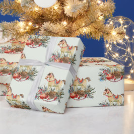 ヴィンテージクリスマスホース、赤い果実、装飾 ラッピングペーパー