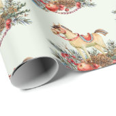 ヴィンテージクリスマスホース、赤い果実、装飾 ラッピングペーパー (ロールコーナー)