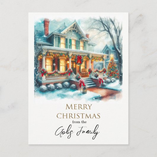 ヴィンテージクリスマスホームホリデーグリーティング ポストカード (正面)