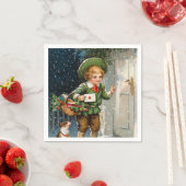 ヴィンテージクリスマスボーイホリデー紙ナプキン スタンダードカクテルナプキン (インサイチュ)