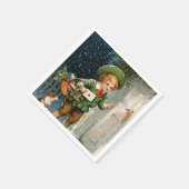 ヴィンテージクリスマスボーイホリデー紙ナプキン スタンダードカクテルナプキン (角)