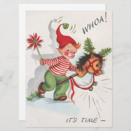 ヴィンテージクリスマスボーイ興奮 シーズンカード (正面/裏面)
