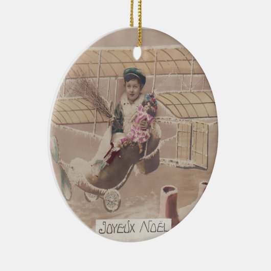 ヴィンテージクリスマスボーイ飛んでいる飛行船ファンタジーセラム セラミックオーナメント (右)