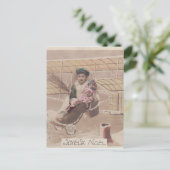 ヴィンテージクリスマスボーイ飛んでいる飛行船ファンタジー シーズンポストカード (スタンド正面)