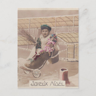 ヴィンテージクリスマスボーイ飛んでいる飛行船ファンタジー シーズンポストカード