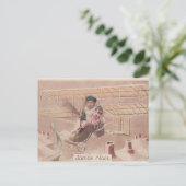 ヴィンテージクリスマスボーイ飛んでいる飛行船ファンタジー シーズンポストカード (スタンド正面)