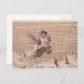 ヴィンテージクリスマスボーイ飛んでいる飛行船ファンタジー シーズンポストカード (正面/裏面)