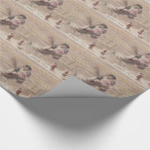 ヴィンテージクリスマスボーイ飛んでいる飛行船ファンタジー ラッピングペーパー (角)