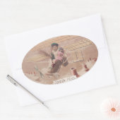 ヴィンテージクリスマスボーイ飛んでいる飛行船ファンタジー 楕円形シール (封筒)