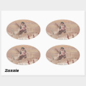 ヴィンテージクリスマスボーイ飛んでいる飛行船ファンタジー 楕円形シール (シート)