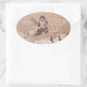 ヴィンテージクリスマスボーイ飛んでいる飛行船ファンタジー 楕円形シール (バッグ)