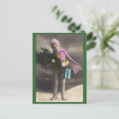 ヴィンテージクリスマスボーイ、ツリー&ギフト シーズンポストカード (スタンド正面)