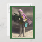 ヴィンテージクリスマスボーイ、ツリー&ギフト シーズンポストカード (正面/裏面)