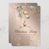 ヴィンテージクリスマスボールバラ金ゴールドクリスマス 招待状 (正面/裏面)
