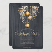 ヴィンテージクリスマスボールブラッククリスマス 招待状 (正面/裏面)