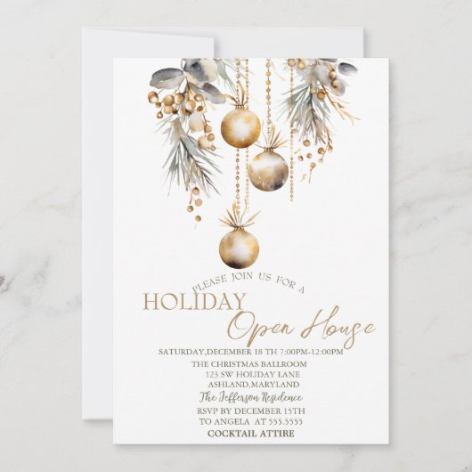 ヴィンテージクリスマスボールホリデーオープンハウス 招待状 (正面)