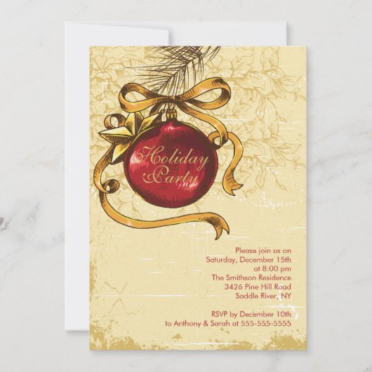 ヴィンテージクリスマスボールホリデークリスマスパーティー 招待状