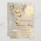 ヴィンテージクリスマスボール金ゴールドガラスパーティー 招待状 (正面/裏面)