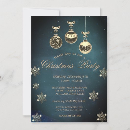 ヴィンテージクリスマスボール、スノーフレーク会社のパーティー 招待状 (正面)