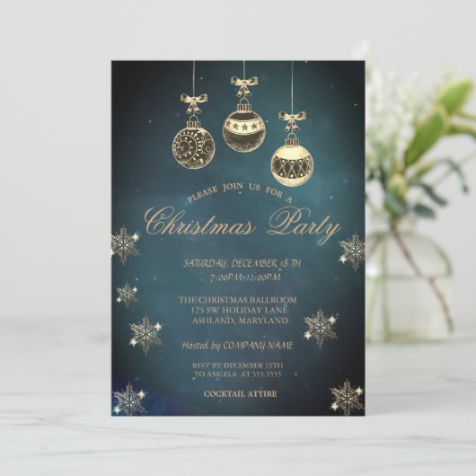ヴィンテージクリスマスボール、スノーフレーク会社のパーティー 招待状 (スタンド正面)