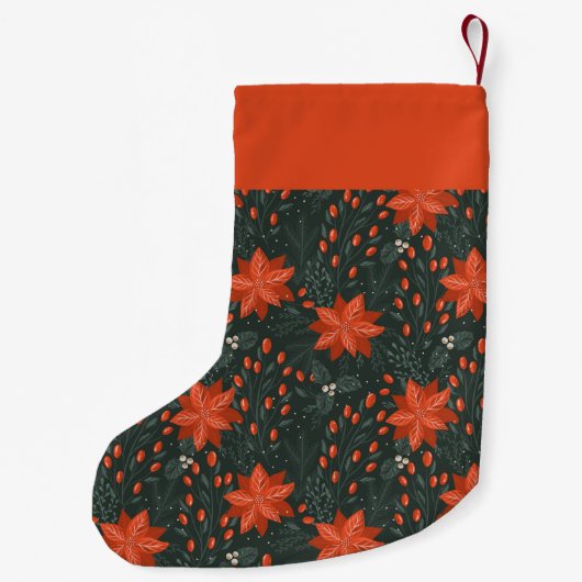 ヴィンテージクリスマスポインセチアパーソナライズされた模様 スモールクリスマスストッキング (裏面)