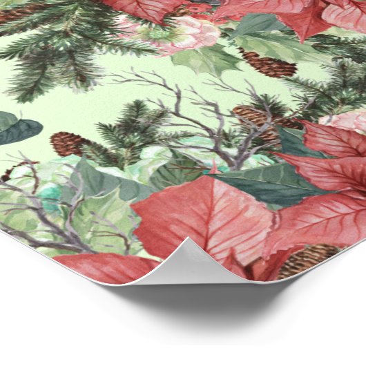 ヴィンテージクリスマスポインセチア花とピネコン ポスター (角)