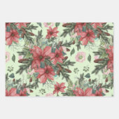ヴィンテージクリスマスポインセチア花とピネコン ラッピングペーパーシート (正面)