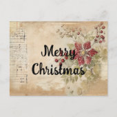 ヴィンテージクリスマスポインセチア花コラージュ ポストカード (正面)