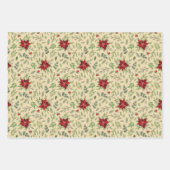 ヴィンテージクリスマスポインセチア花パインブランチ ラッピングペーパーシート (正面2)