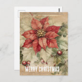 ヴィンテージクリスマスポインセチア花 ポストカード (正面/裏面)