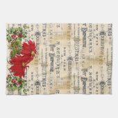 ヴィンテージクリスマスポインセティアスホリーキッチンタオル キッチンタオル (横)