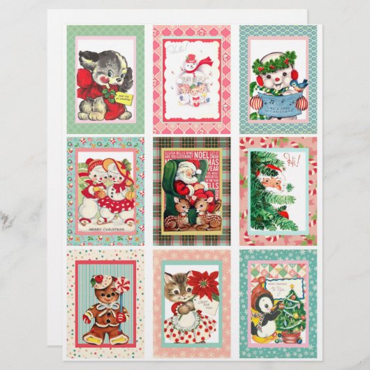 ヴィンテージクリスマスポケットカードクリップアートシート (正面/裏面)