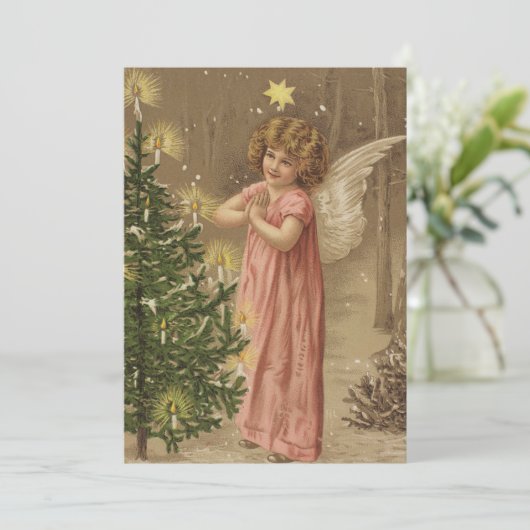 ヴィンテージクリスマスポスターエンジェルとクリスマスツリー (スタンド正面)