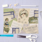 ヴィンテージクリスマスポストカードコラージュティッシュペーパー 薄葉紙 (クラフト)