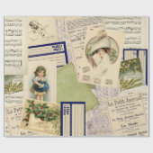 ヴィンテージクリスマスポストカードコラージラッピング紙 ラッピングペーパー (フラット)