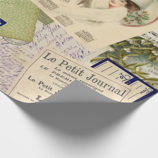 ヴィンテージクリスマスポストカードコラージラッピング紙 ラッピングペーパー (角)