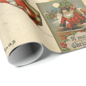 ヴィンテージクリスマスポストカードサンタクロースガール子猫 ラッピングペーパー (ロールコーナー)