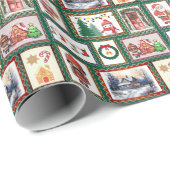 ヴィンテージクリスマスポストスタンプかわいい ラッピングペーパー (ロールコーナー)