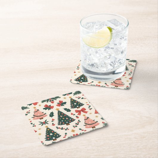ヴィンテージクリスマスミステルトー&ボーズホリデー スクエアペーパーコースター (インサイチュ)