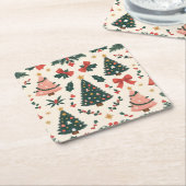 ヴィンテージクリスマスミステルトー&ボーズホリデー スクエアペーパーコースター (アングル)