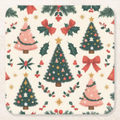 ヴィンテージクリスマスミステルトー&ボーズホリデー スクエアペーパーコースター (正面)