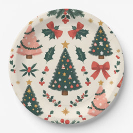 ヴィンテージクリスマスミステルトー&ボーズホリデー ペーパープレート