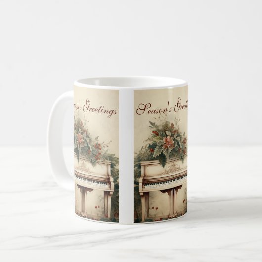 ヴィンテージクリスマスミュージックグランドピアノグリーン コーヒーマグカップ (正面左)