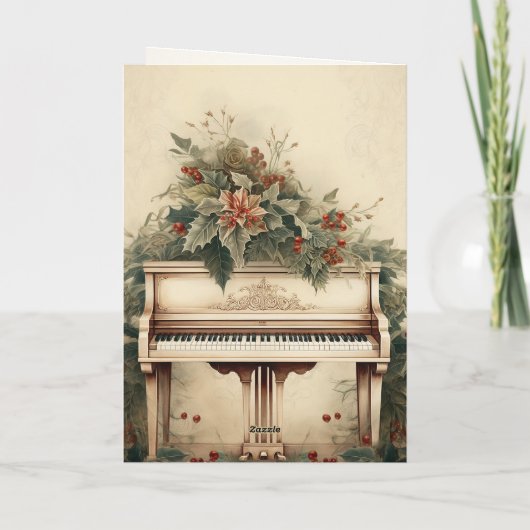 ヴィンテージクリスマスミュージックグランドピアノグリーン シーズンカード (裏面)