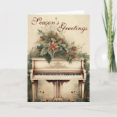 ヴィンテージクリスマスミュージックグランドピアノグリーン シーズンカード (正面)