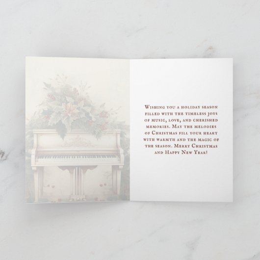 ヴィンテージクリスマスミュージックグランドピアノグリーン シーズンカード (内部)