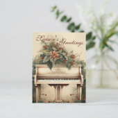 ヴィンテージクリスマスミュージックグランドピアノグリーン シーズンポストカード (スタンド正面)