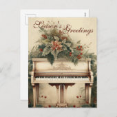 ヴィンテージクリスマスミュージックグランドピアノグリーン シーズンポストカード (正面/裏面)